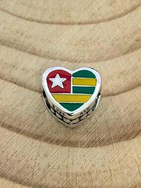 Pandora TOGO Flag Heart Charm Travel Pendant, S925 Silver Jewelry